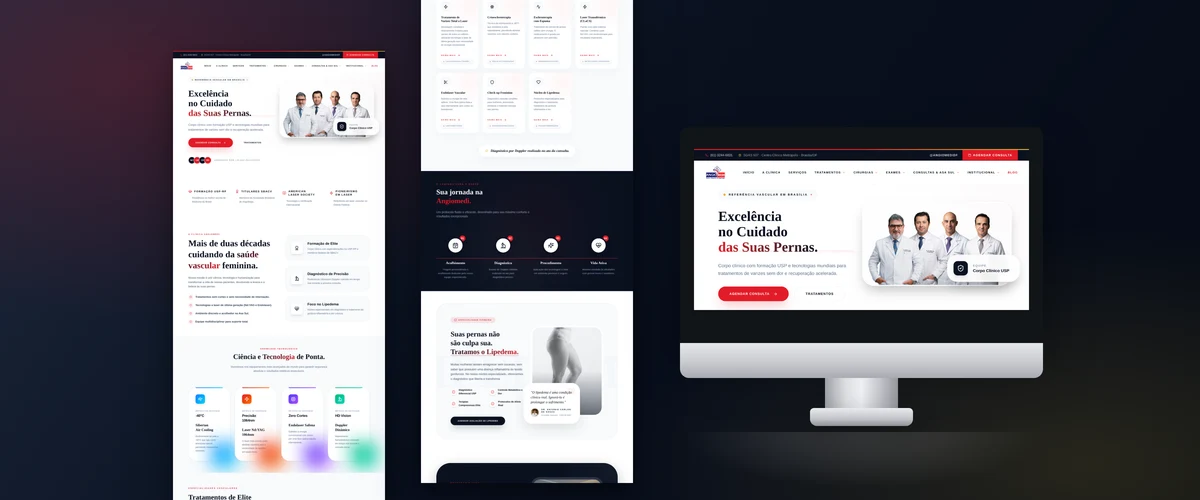 Mockup de monitor com o site da Angiomedi, angiologia e tratamento de varizes na Asa Sul em Brasília