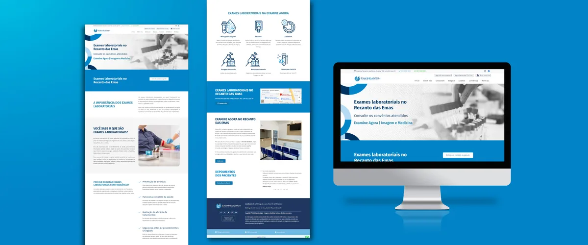 Mockup de monitor com o site da Examine Agora, clínica de diagnóstico por imagem em Brasília