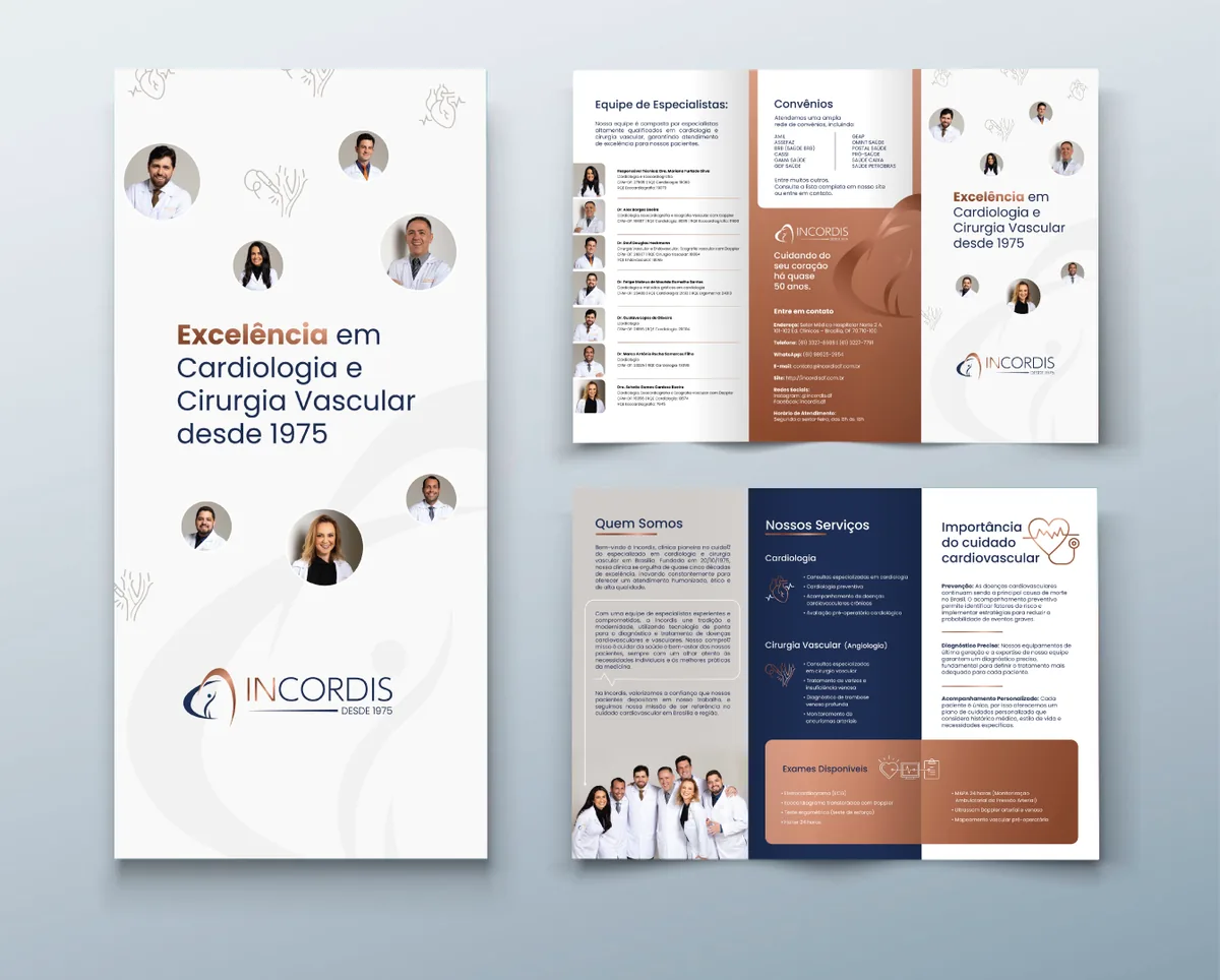 Folder institucional da Incordis, cardiologia e cirurgia vascular em Brasília