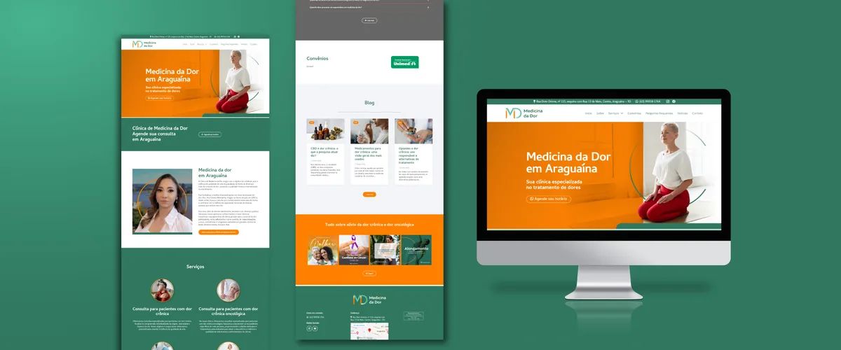 Mockup de monitor com o site da Dra. Ana Cristina Medanha, medicina da dor em Araguaína