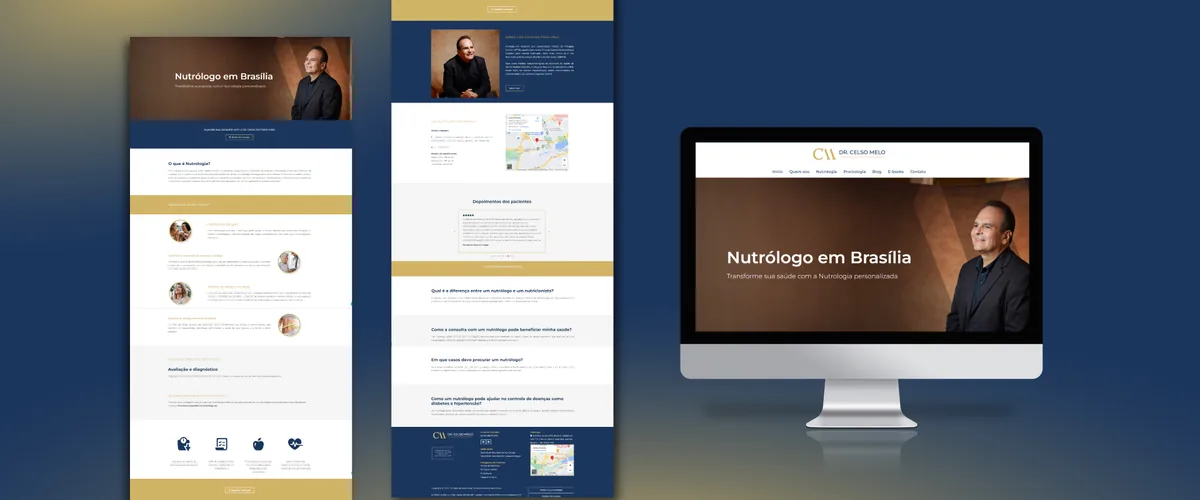 Mockup de monitor com o site do Dr. Celso Melo, nutrólogo em Brasília