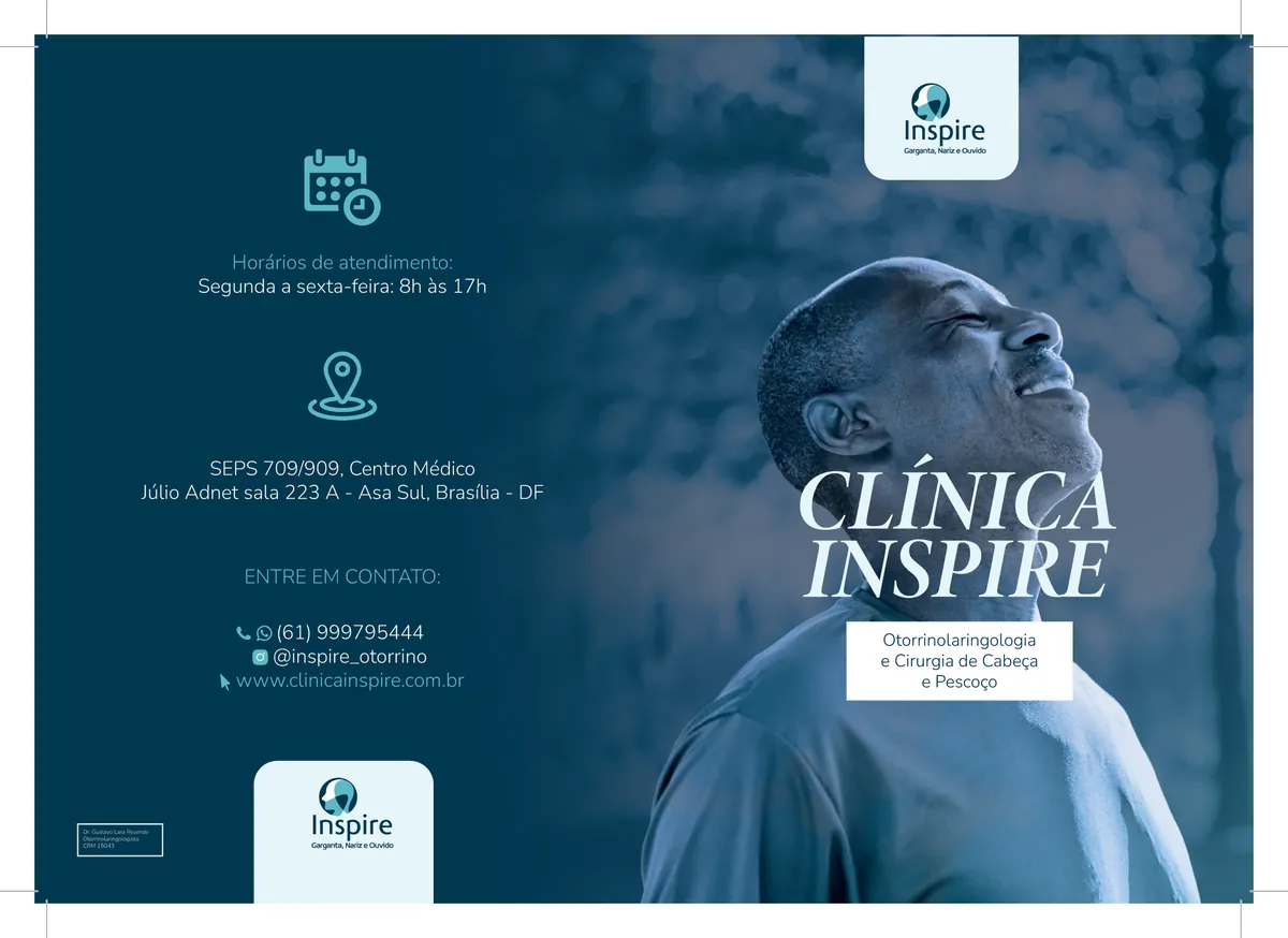 Folder trifold impresso da Clínica Inspire, otorrinolaringologia e cirurgia de cabeça e pescoço em Brasília